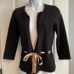 WHBM detail sweater, black w/brown lace trim